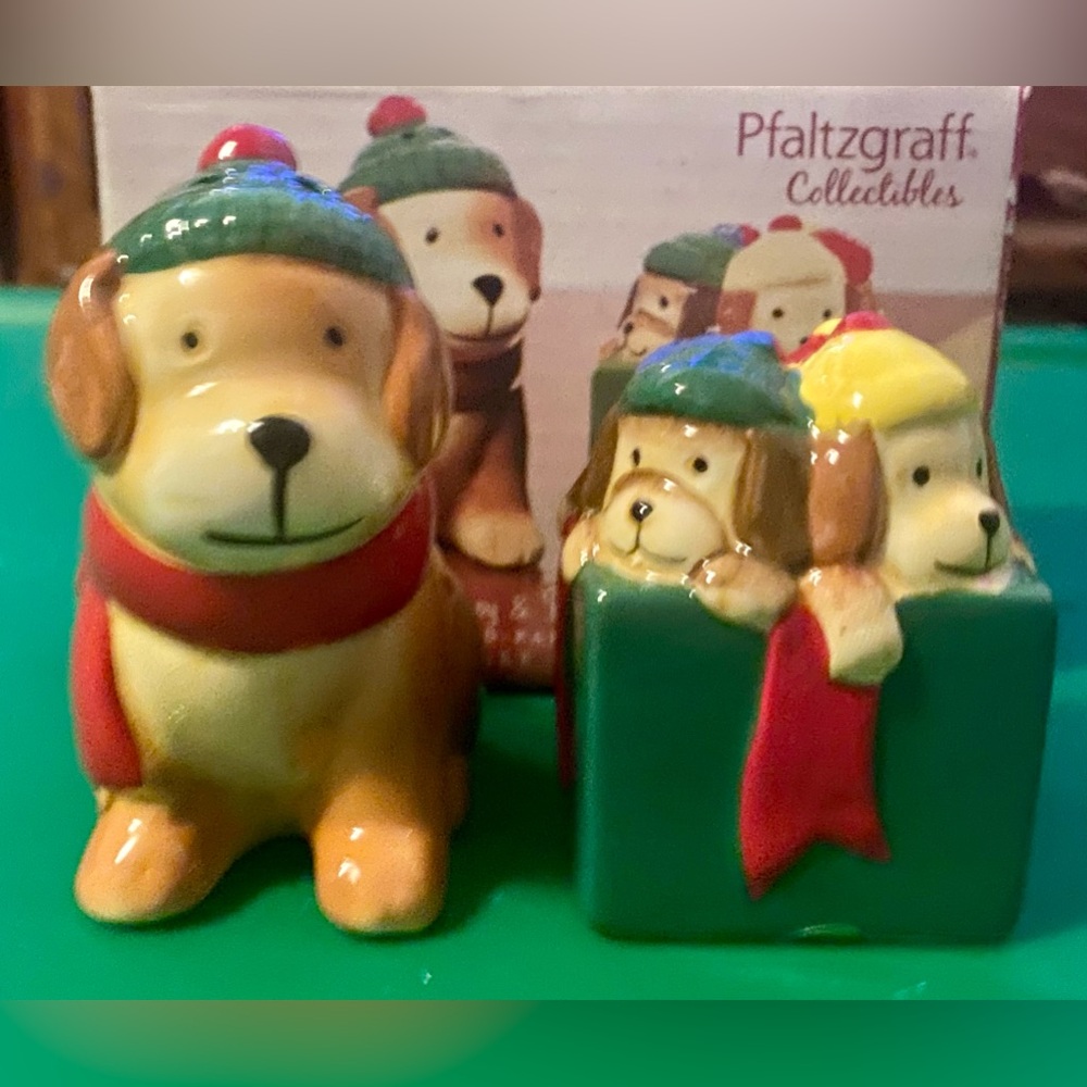 Pfaltzgraff Puppy and Present salt and pepper shakers